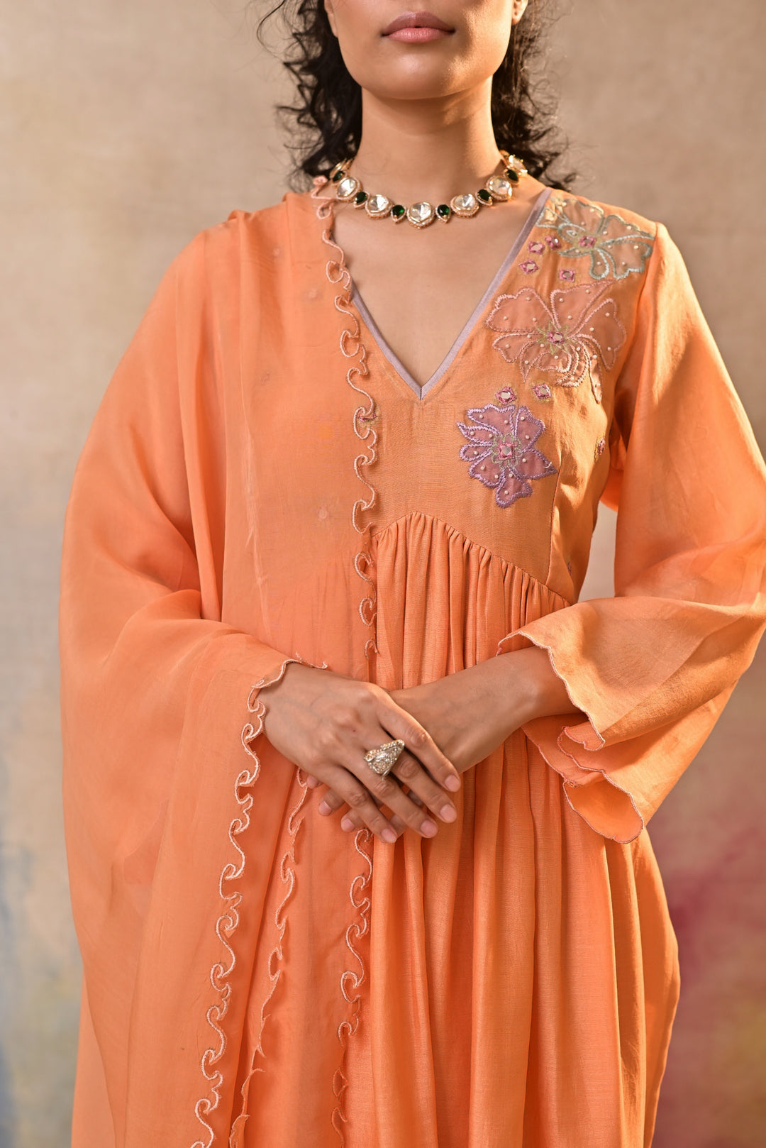 Peach Floral Embroidered Salwar Kameez set