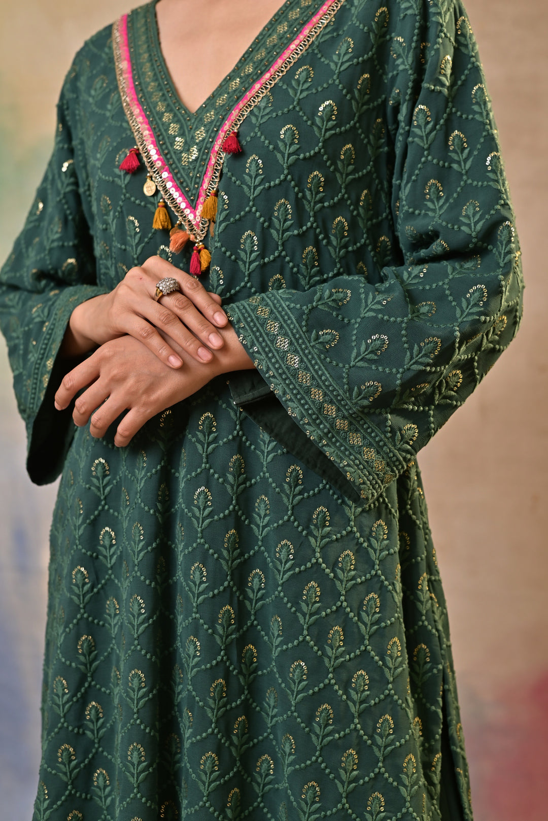 green sharara set