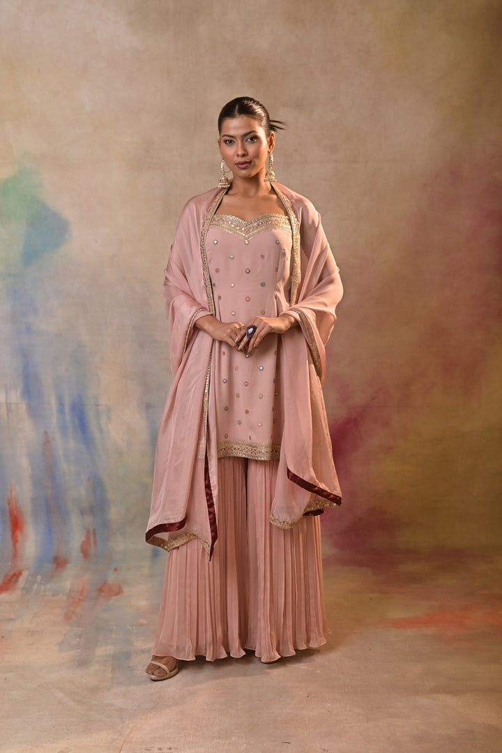 pink embellished sharara set