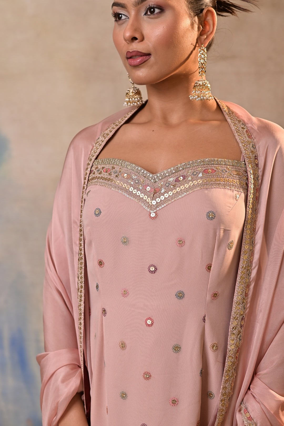 pink embellished sharara set