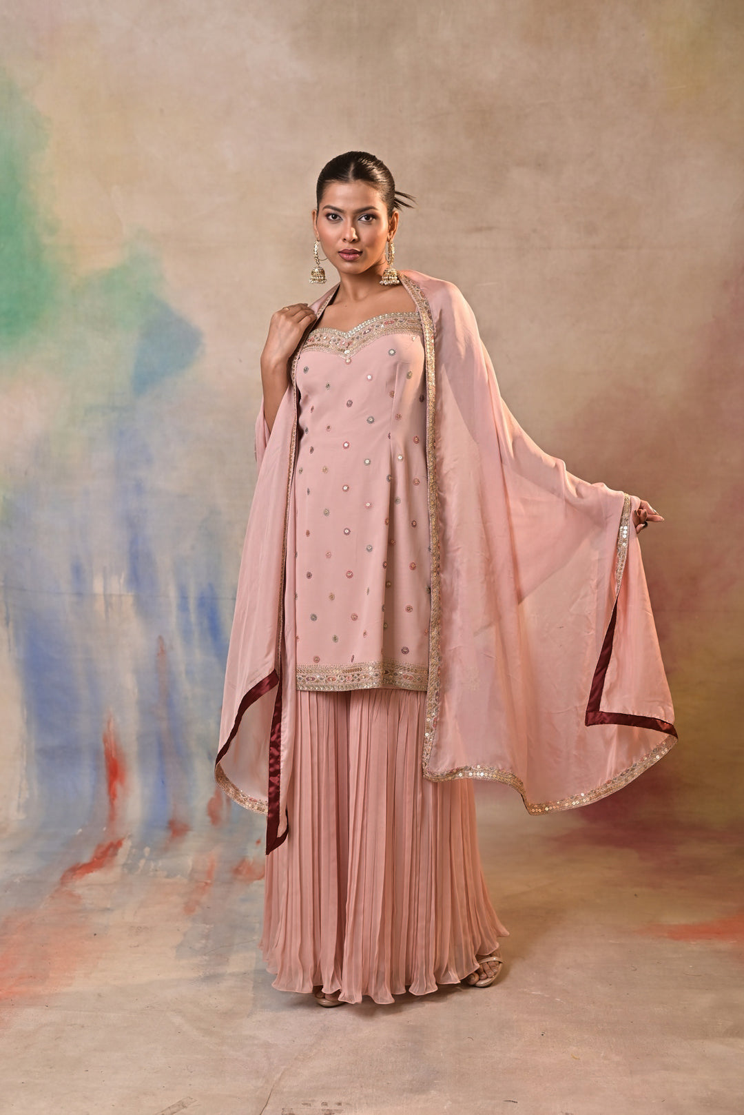 pink embellished sharara set