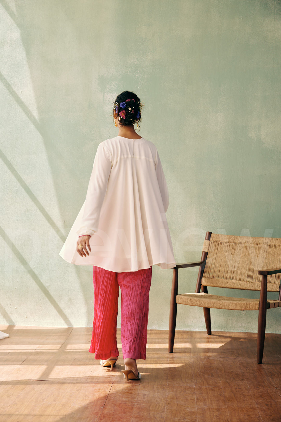 short shirt with yoke and circular ghera comes along with pleated pant