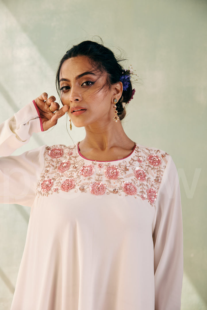short shirt with yoke and circular ghera comes along with pleated pant