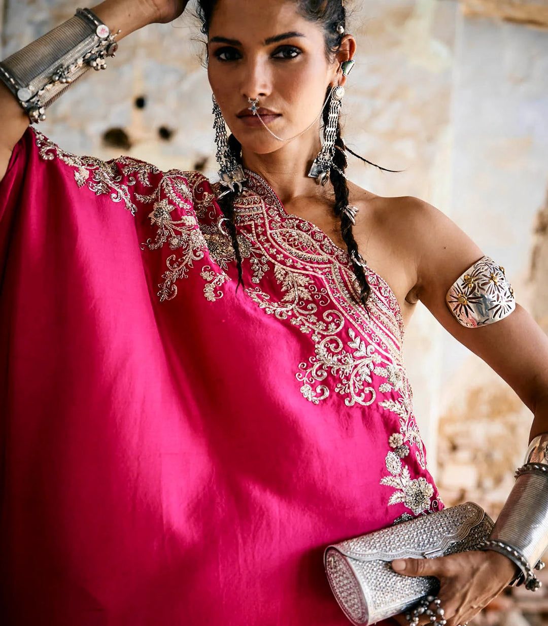 Pink Off Shoulder Cape Set