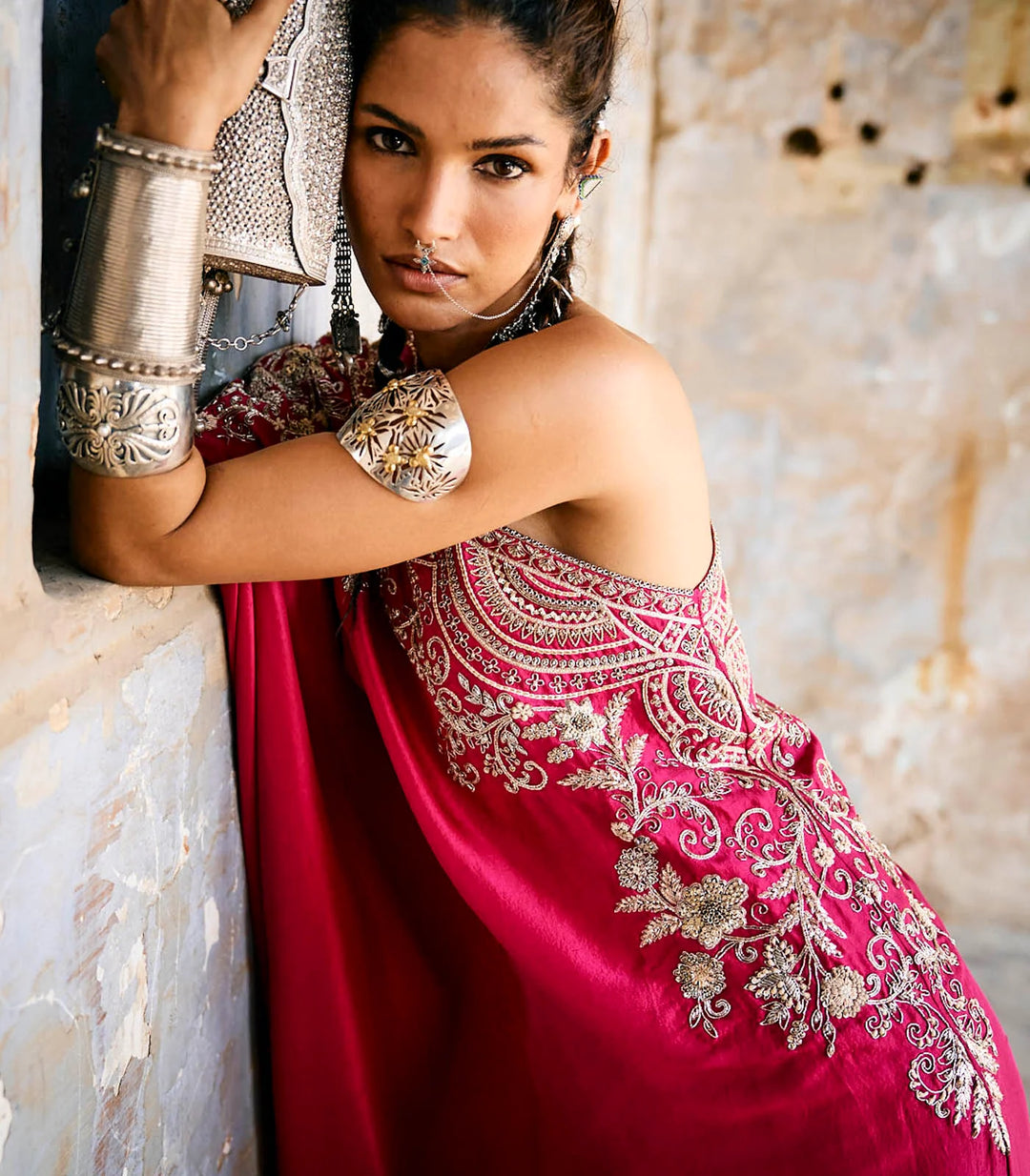 Pink Off Shoulder Cape Set