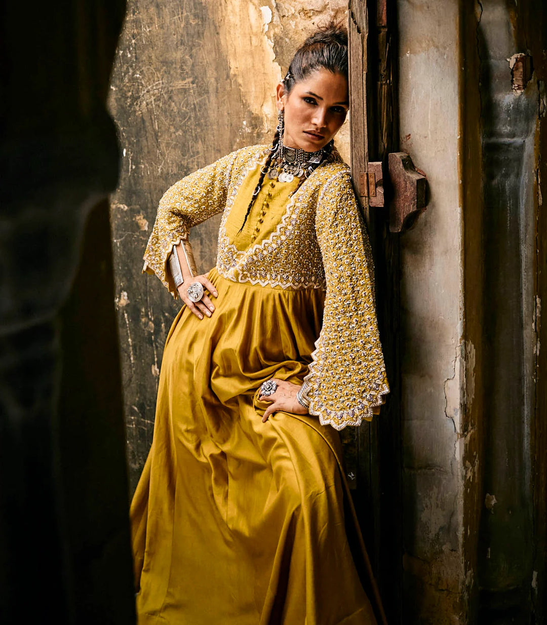 Mustard Anarkali Set