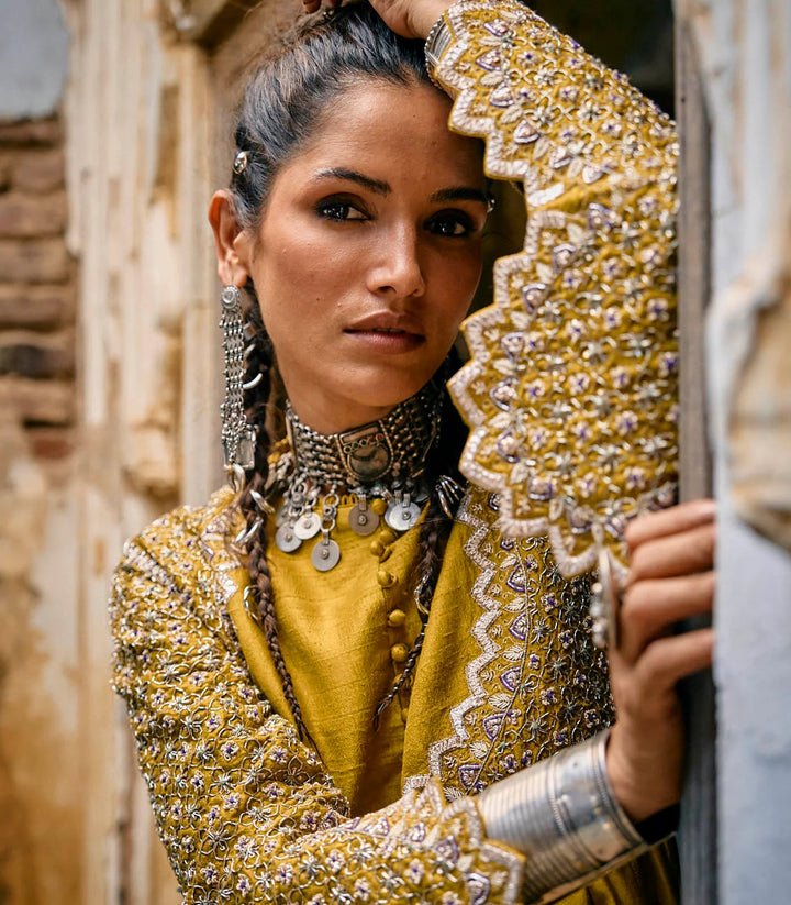 Mustard Anarkali Set