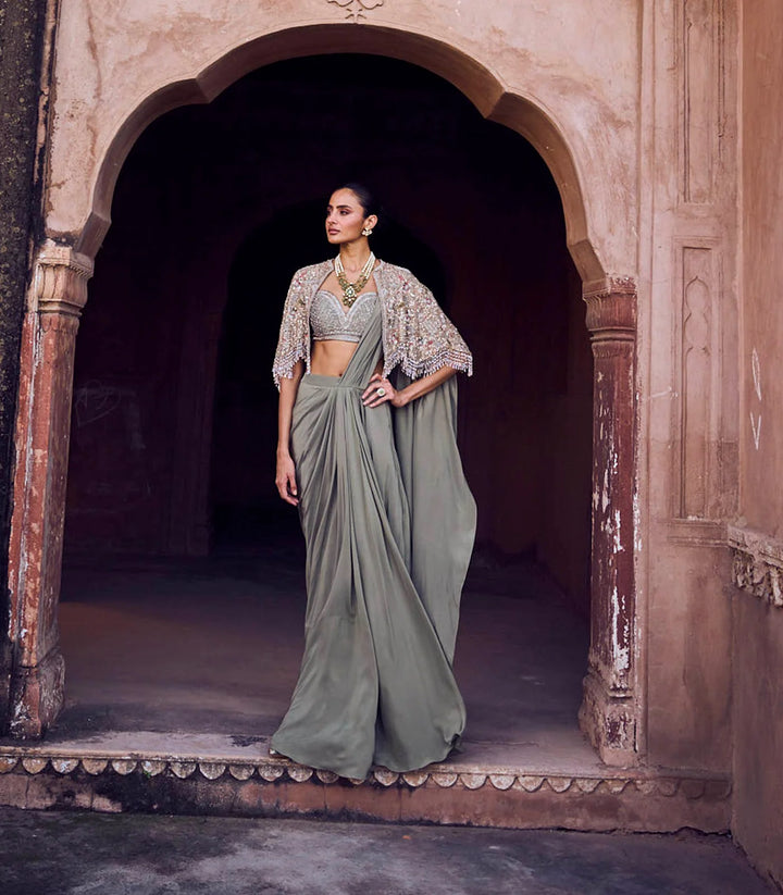 Mint Green Pre-Draped Saree