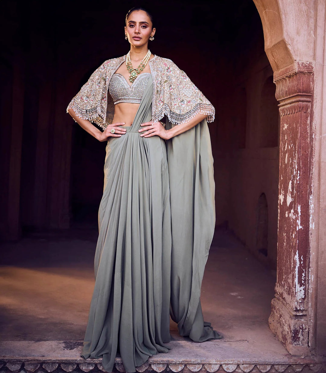 Mint Green Pre-Draped Saree