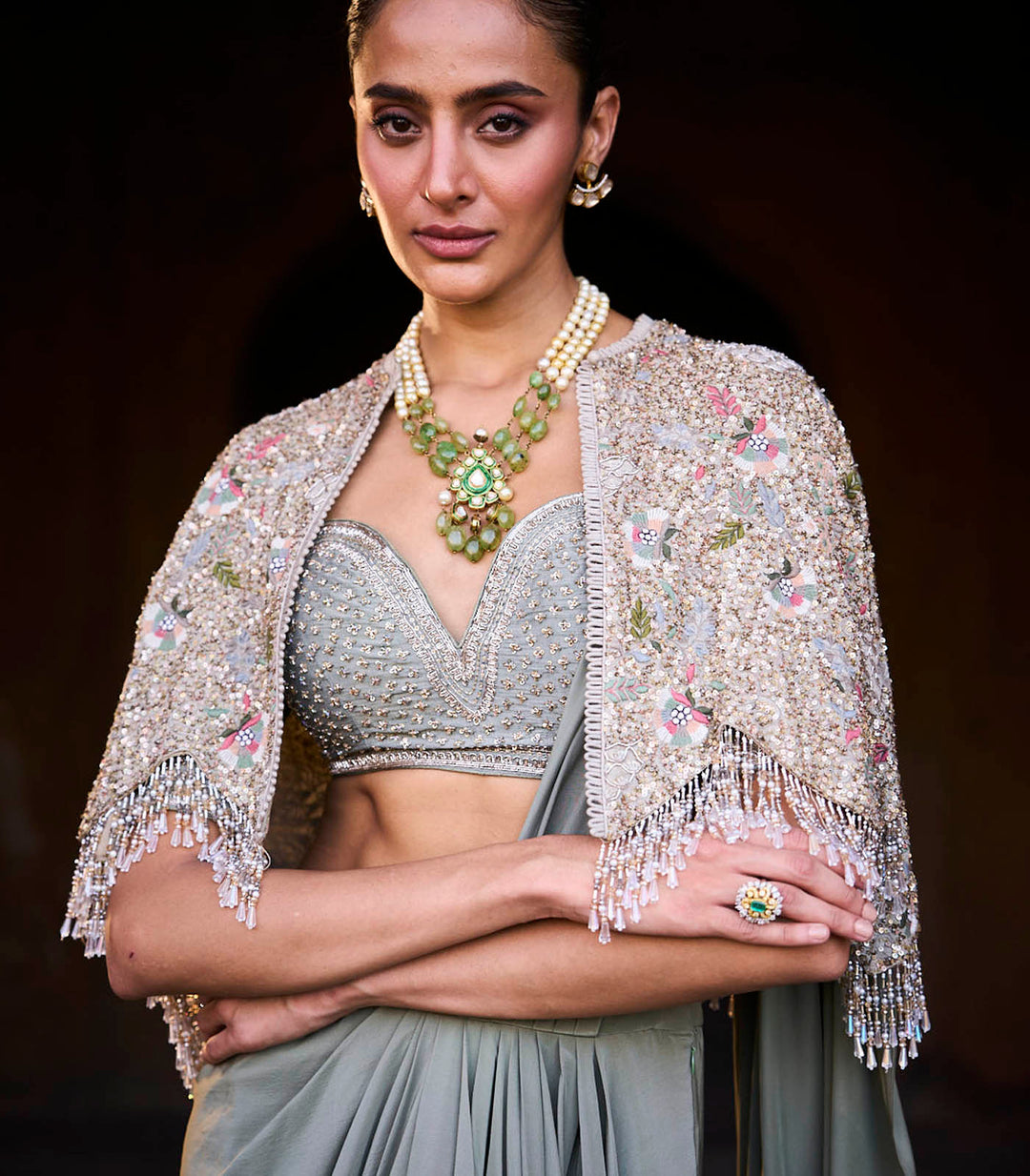 Mint Green Pre-Draped Saree