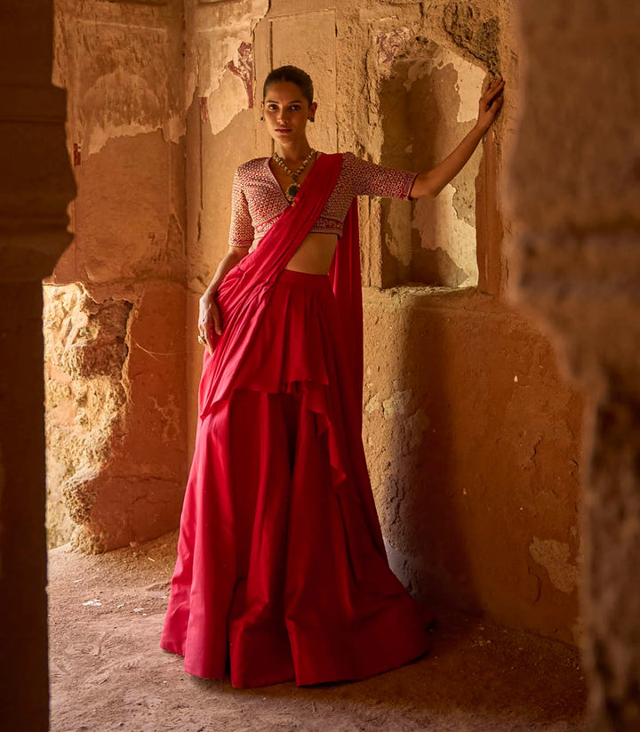 Pink Pre-Draped Saree