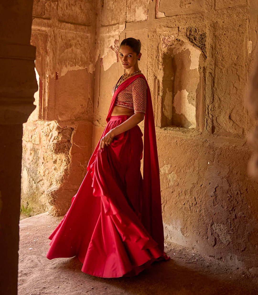 Pink Pre-Draped Saree