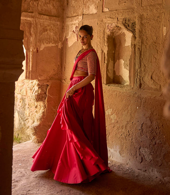 Pink Pre-Draped Saree