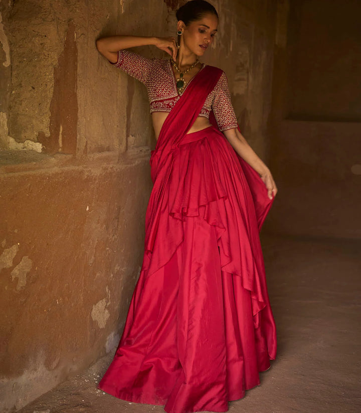 Pink Pre-Draped Saree