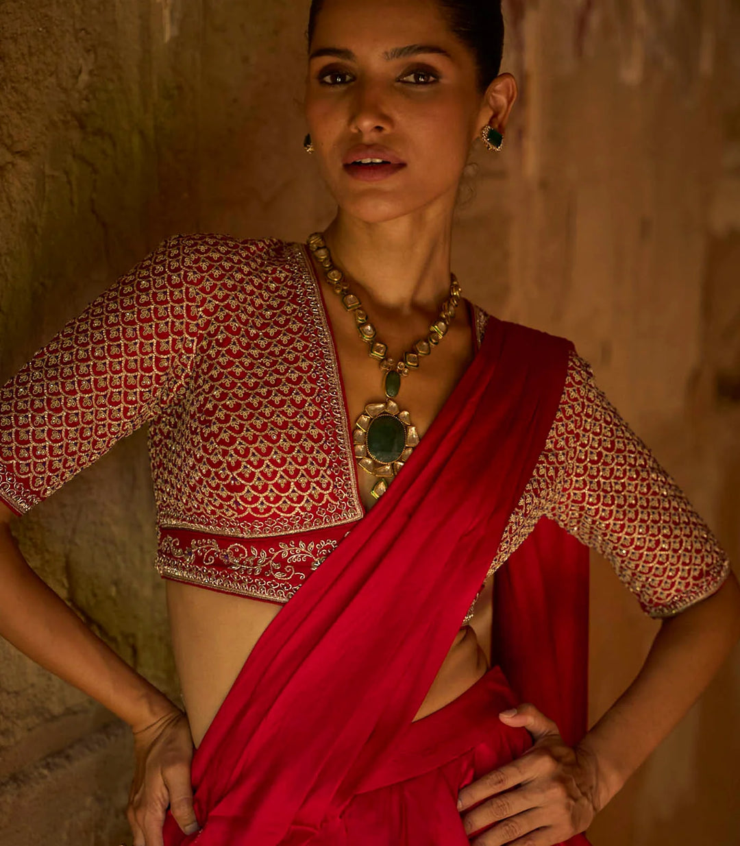 Pink Pre-Draped Saree