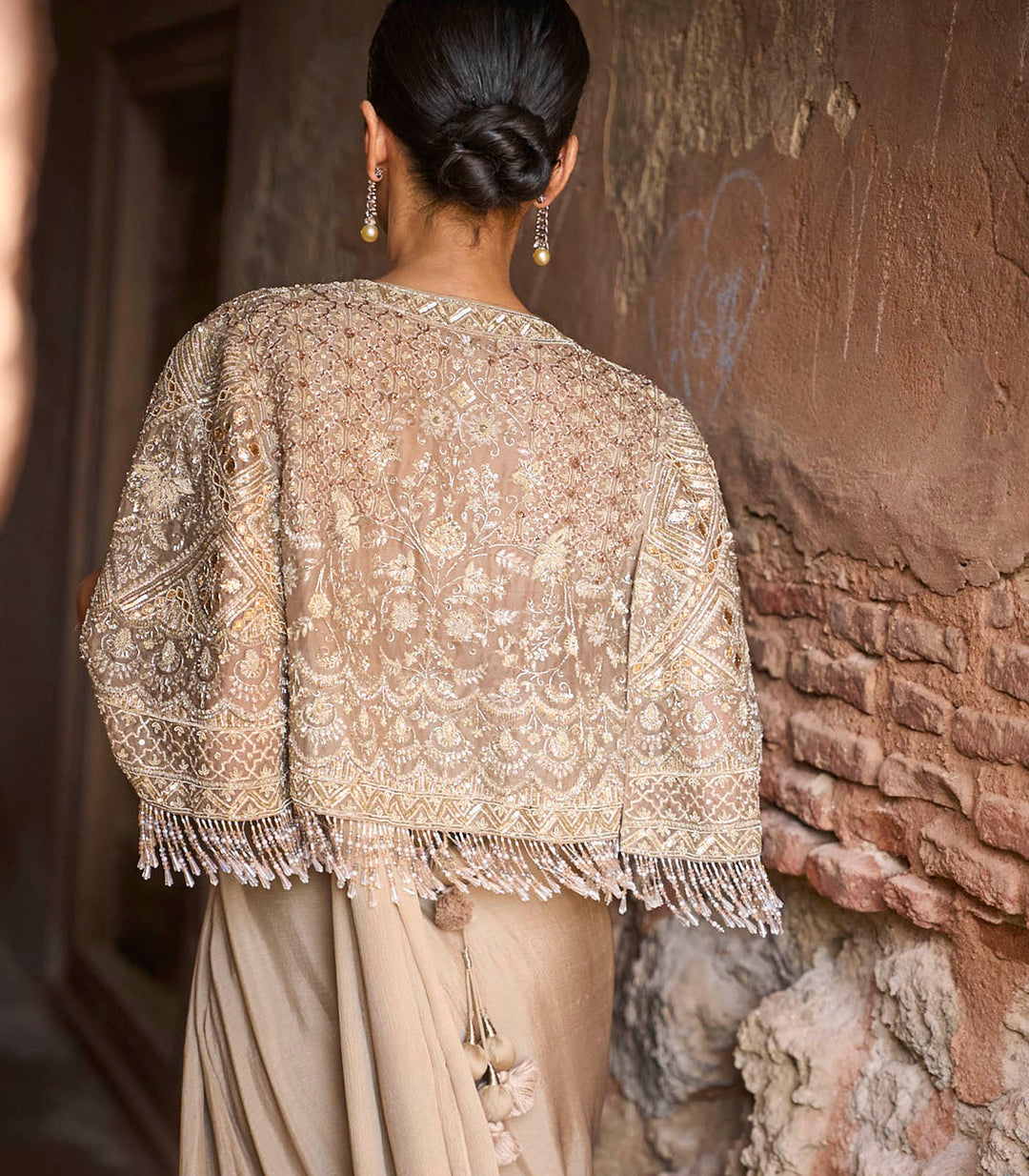 Golden Beige Pre-Draped Saree
