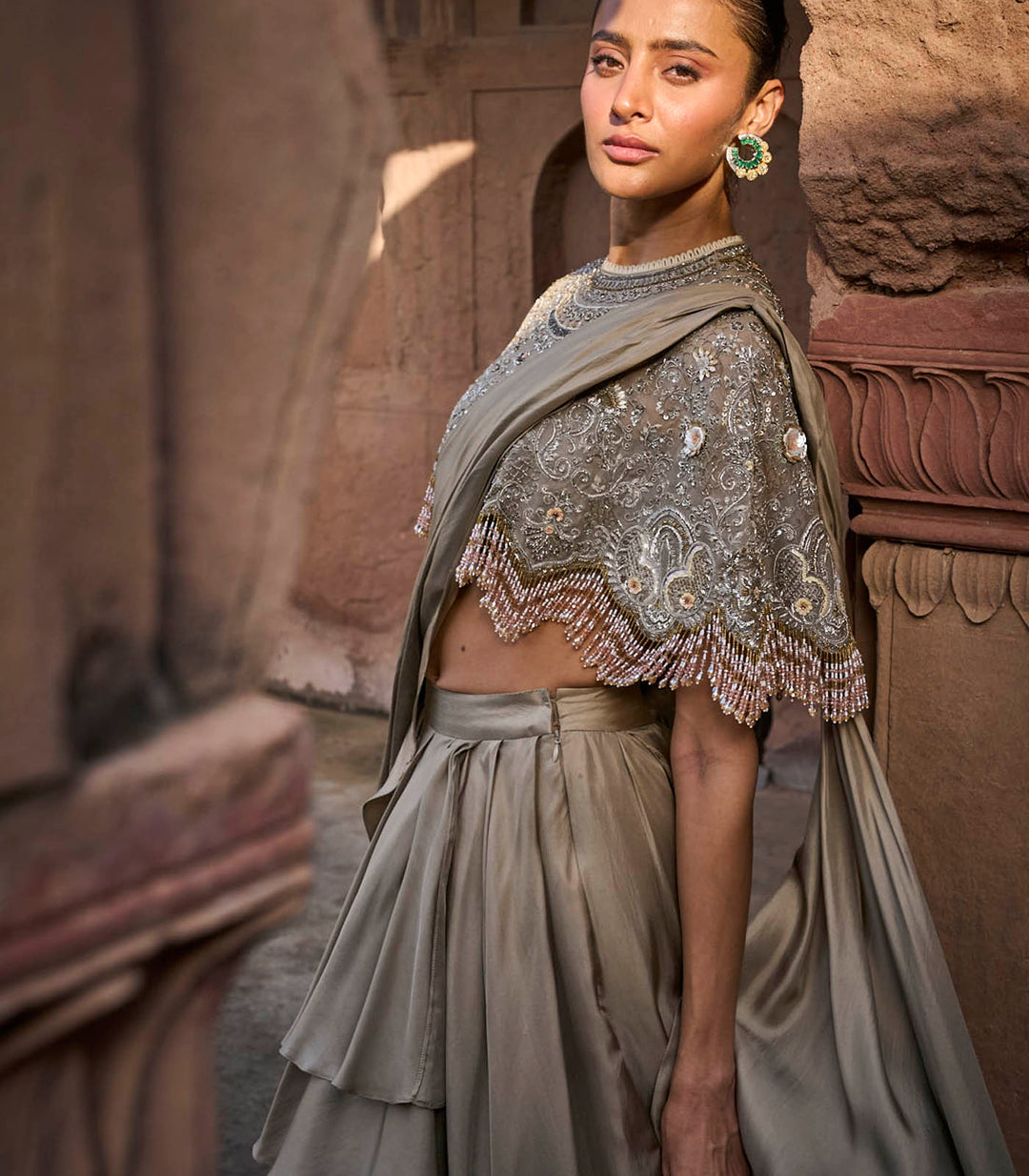 Golden Beige Pre-Draped Saree