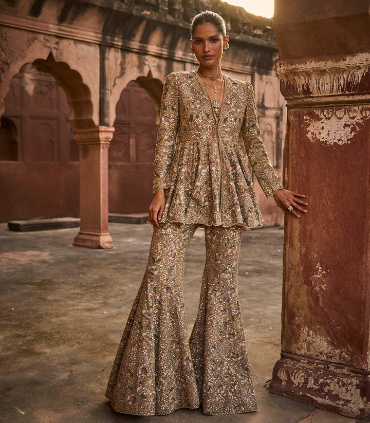 Golden Beige Peplum Set