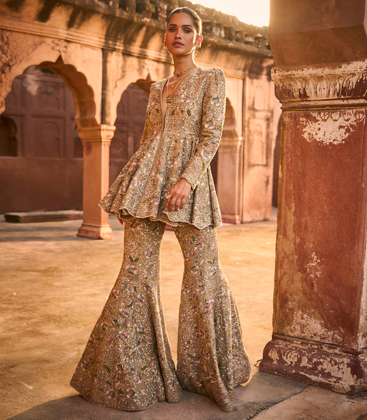 Golden Beige Peplum Set