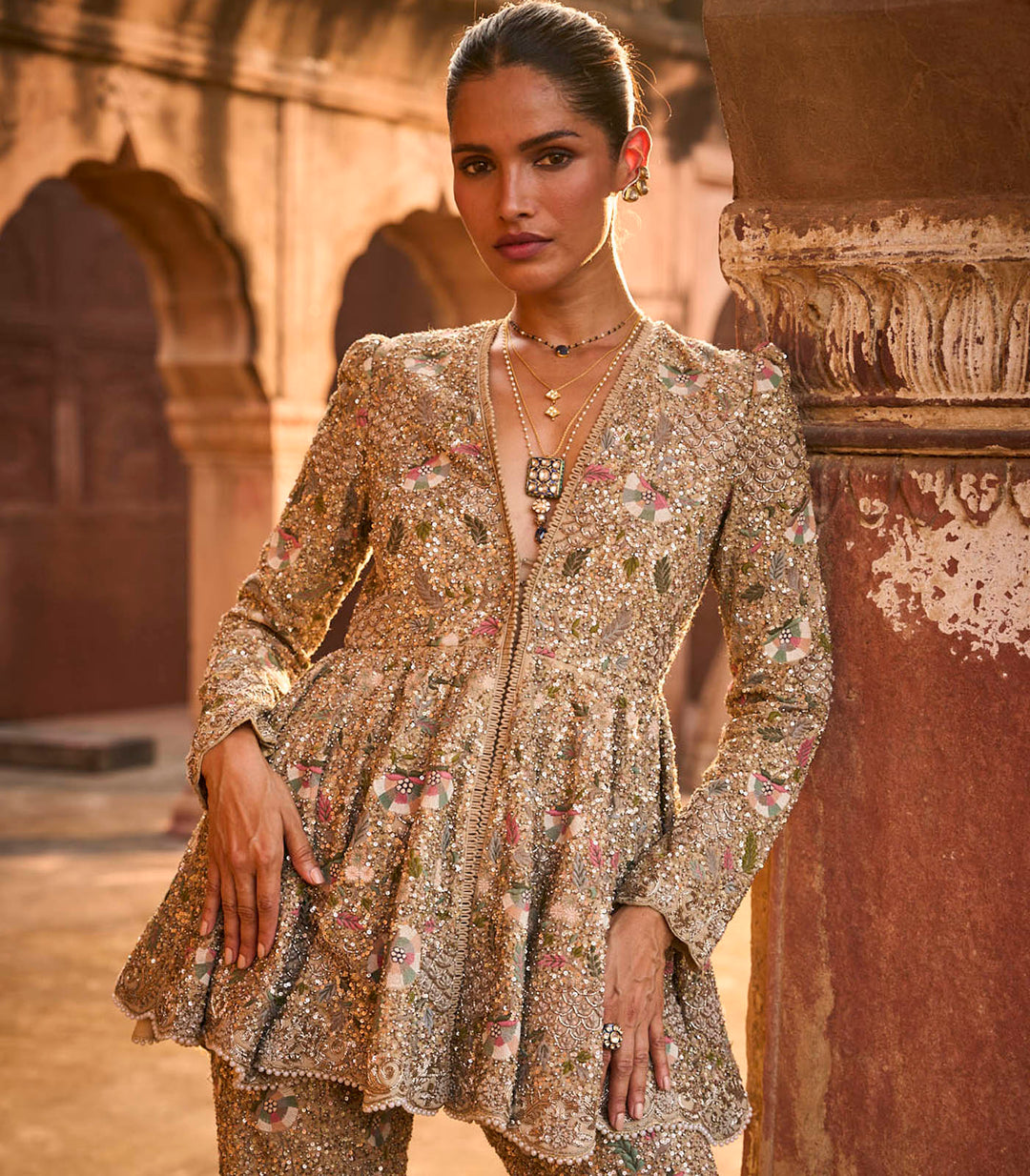 Golden Beige Peplum Set