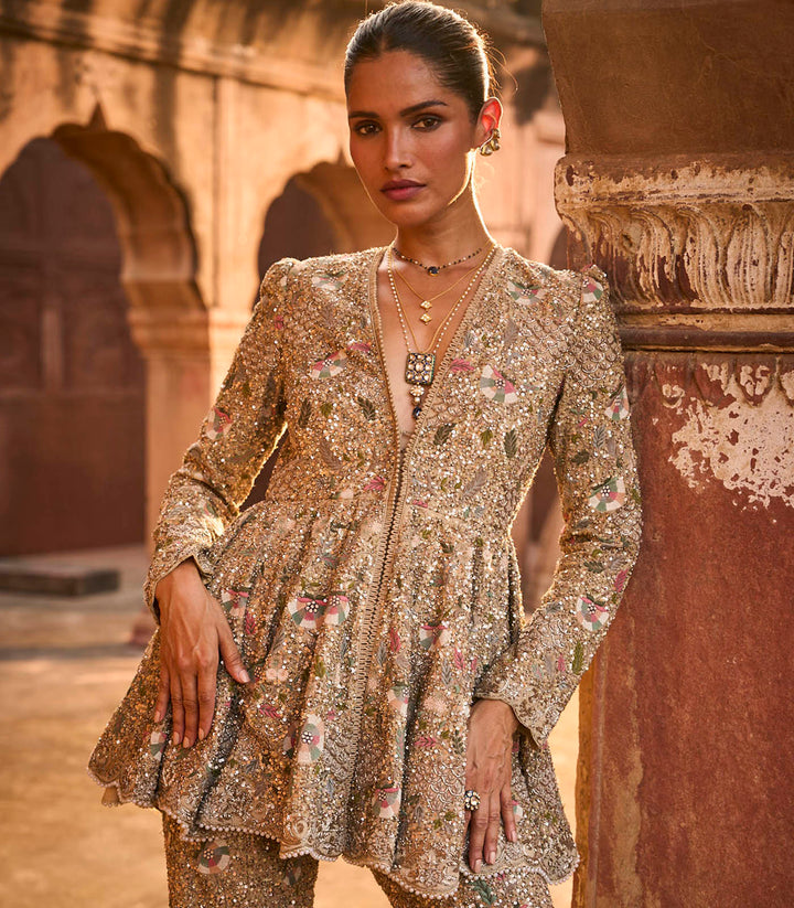 Golden Beige Peplum Set