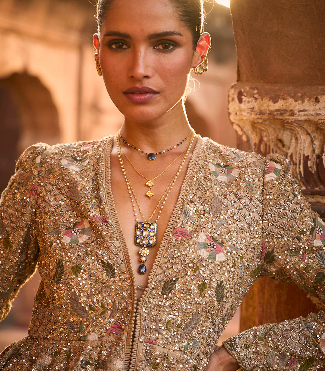 Golden Beige Peplum Set