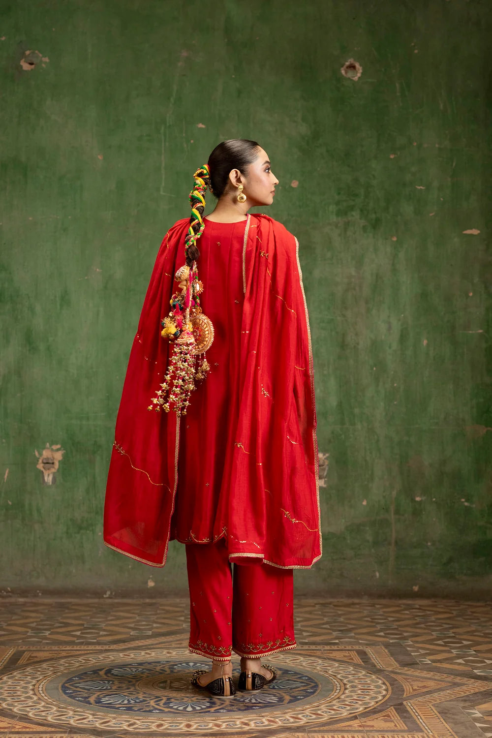 Piroi Silk Chanderi Anarkali Set in Surkh