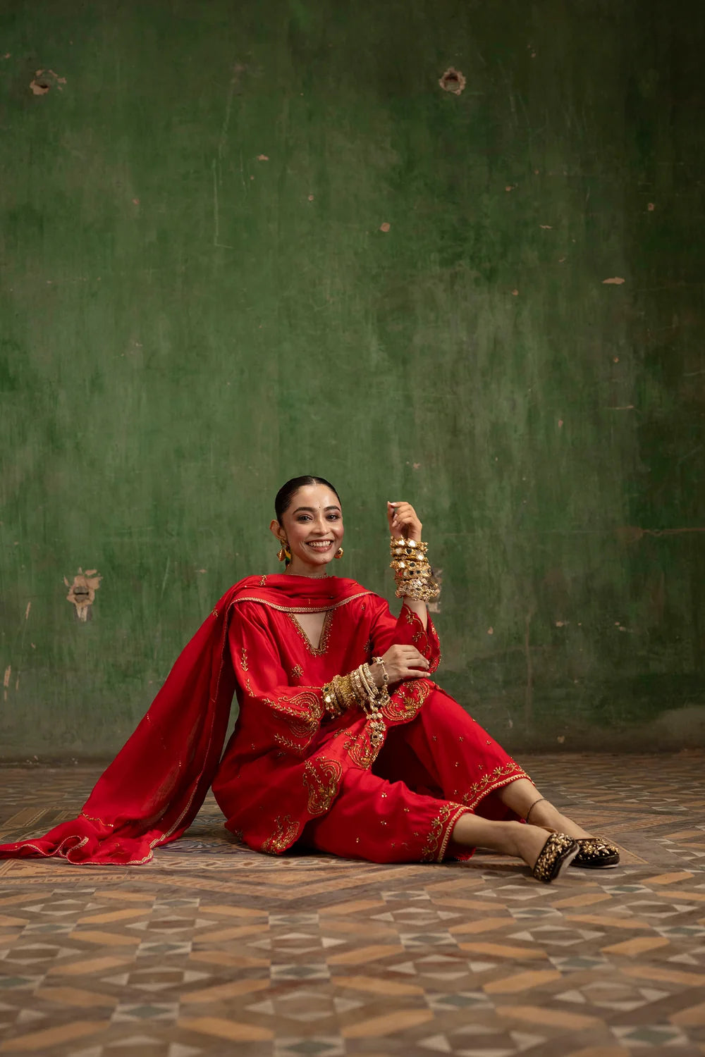Piroi Silk Chanderi Anarkali Set in Surkh