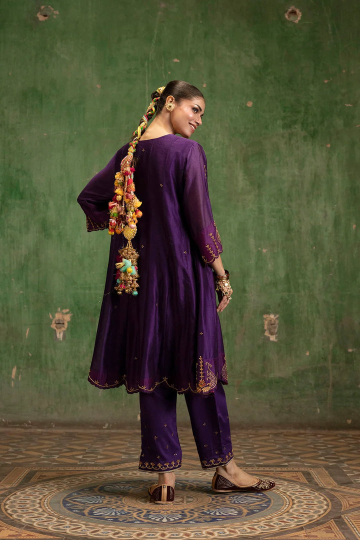 Piroi Silk Chanderi Anarkali Set in Jamuni