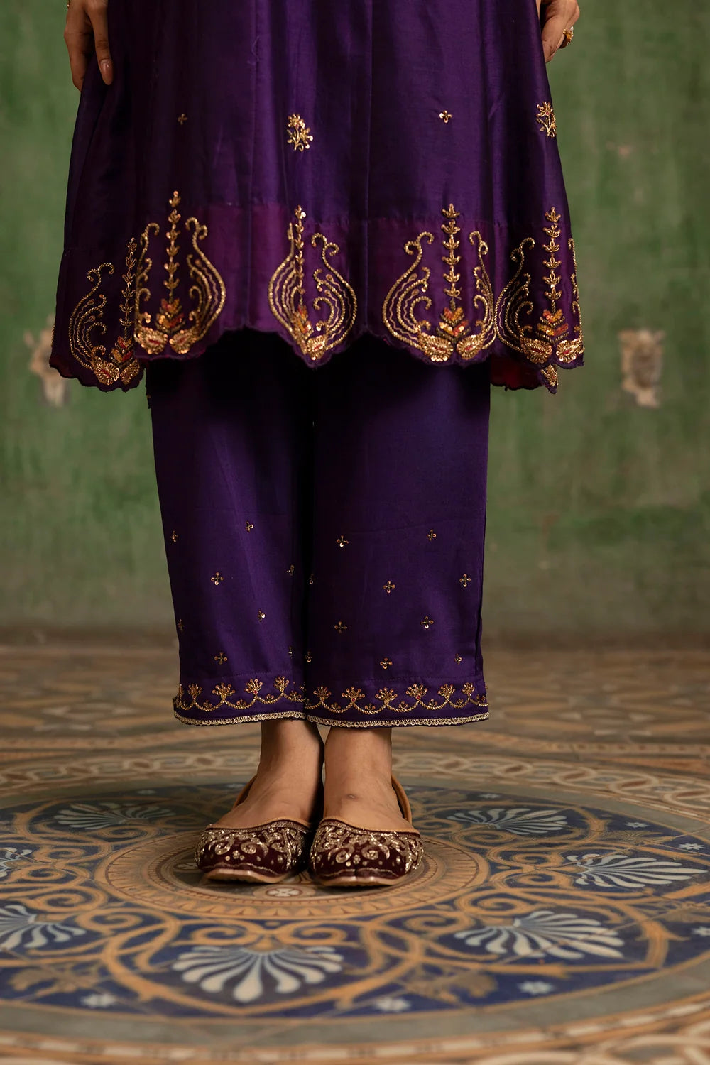 Piroi Silk Chanderi Anarkali Set in Jamuni
