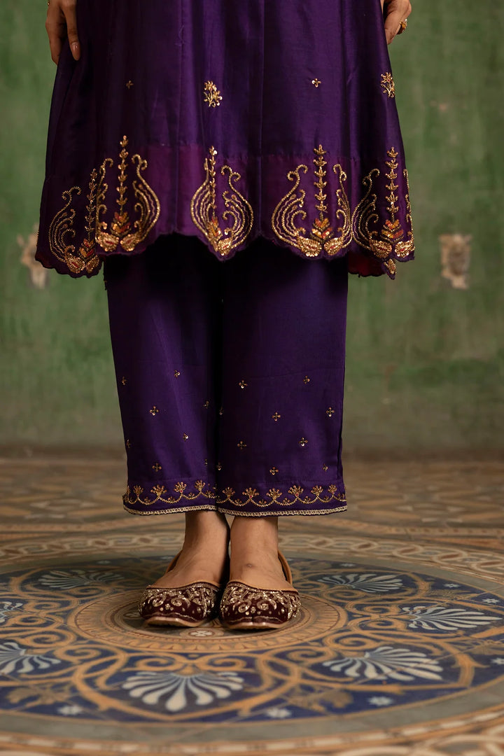 Piroi Silk Chanderi Anarkali Set in Jamuni