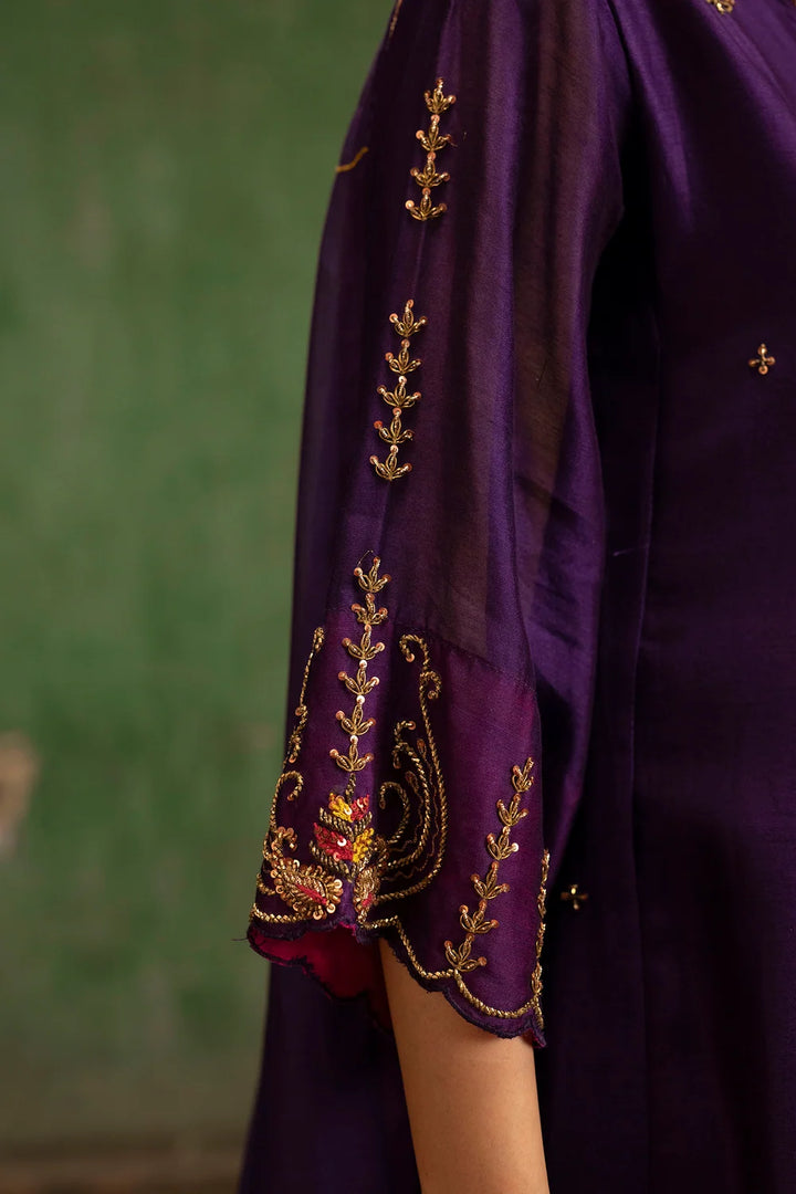 Piroi Silk Chanderi Anarkali Set in Jamuni