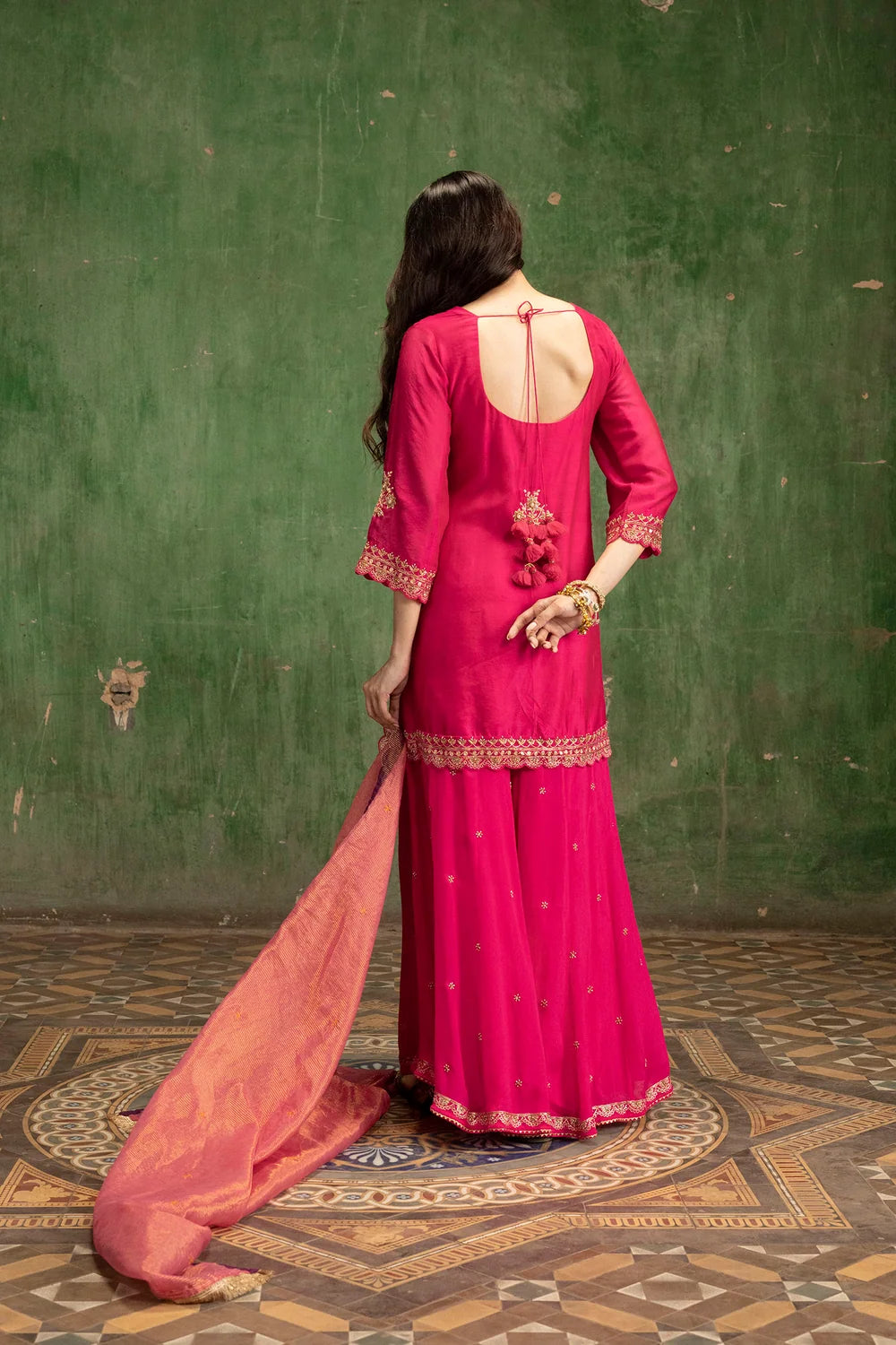 Mahiya Raw Silk Sharara Set in Rani