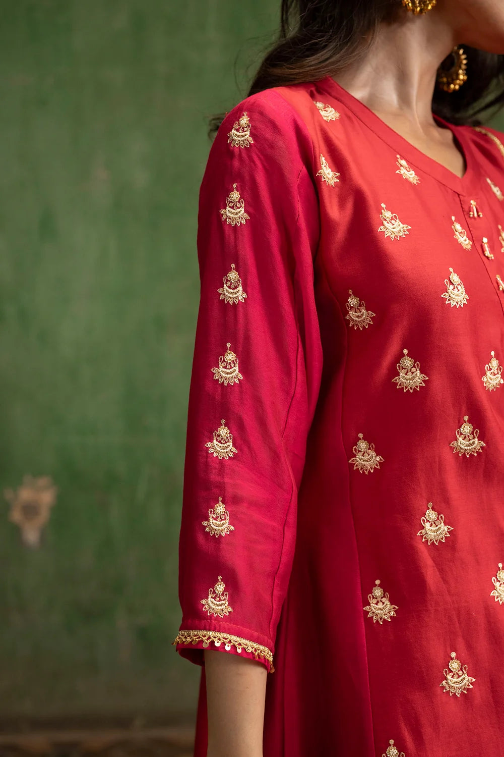 Guldaasta Silk Chanderi Aline Kurta Set in Surkh