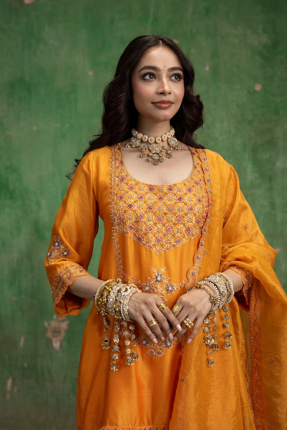 Mahiya Raw Silk Sharara Set in Narangi