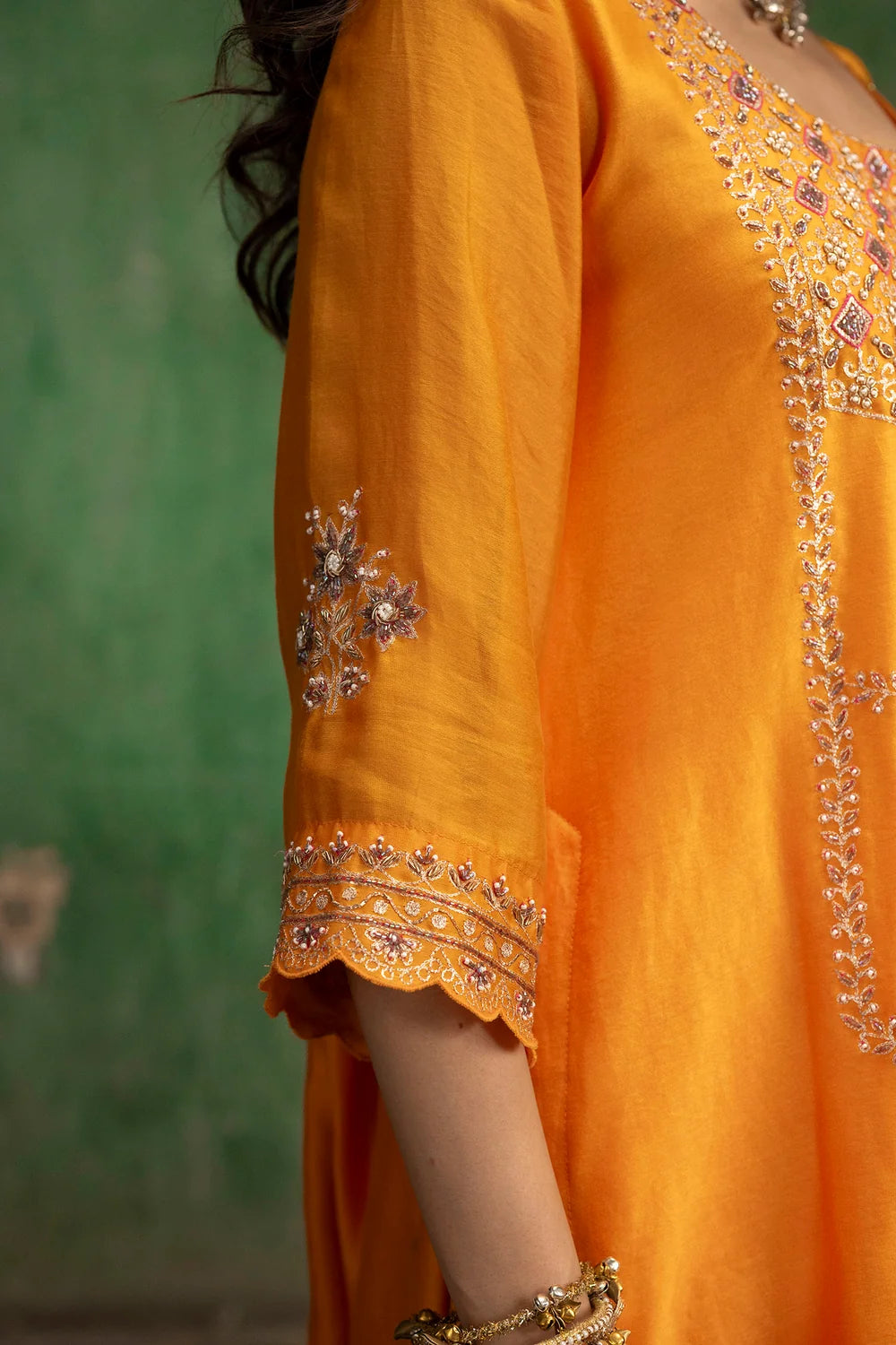 Mahiya Raw Silk Sharara Set in Narangi
