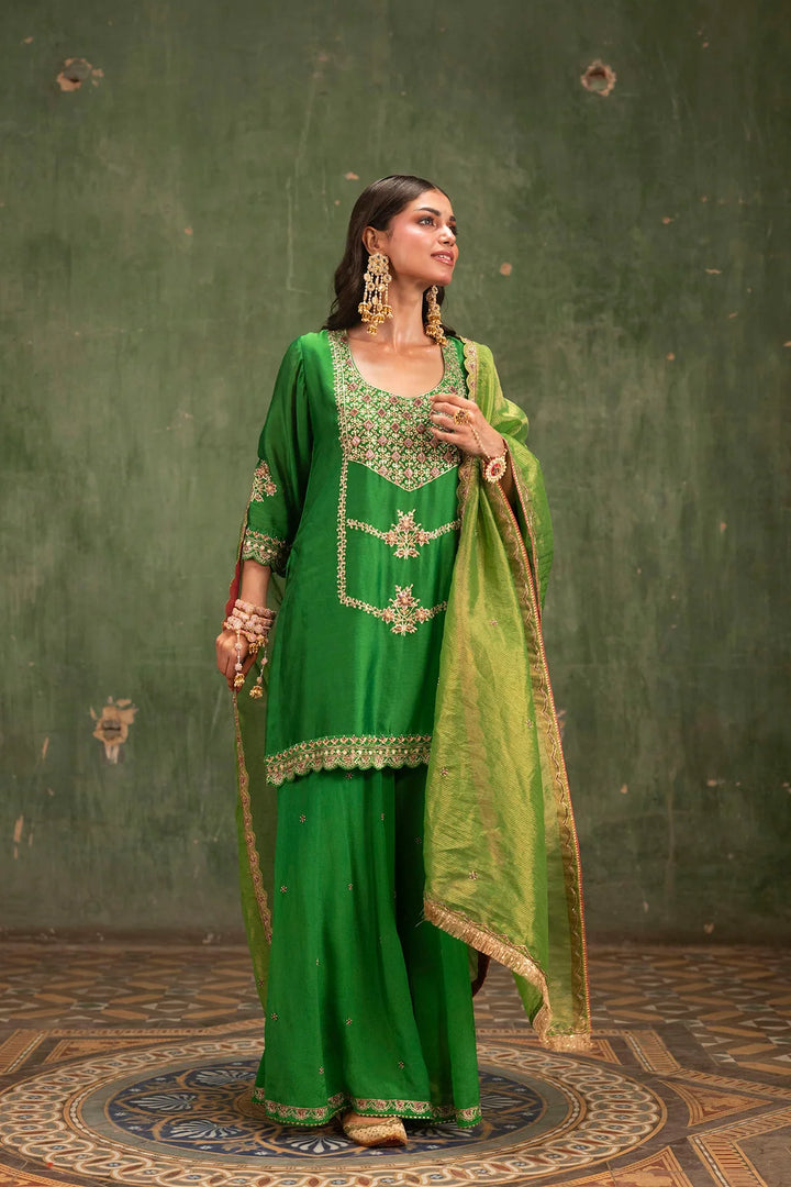 Mahiya Raw Silk Sharara Set in Green