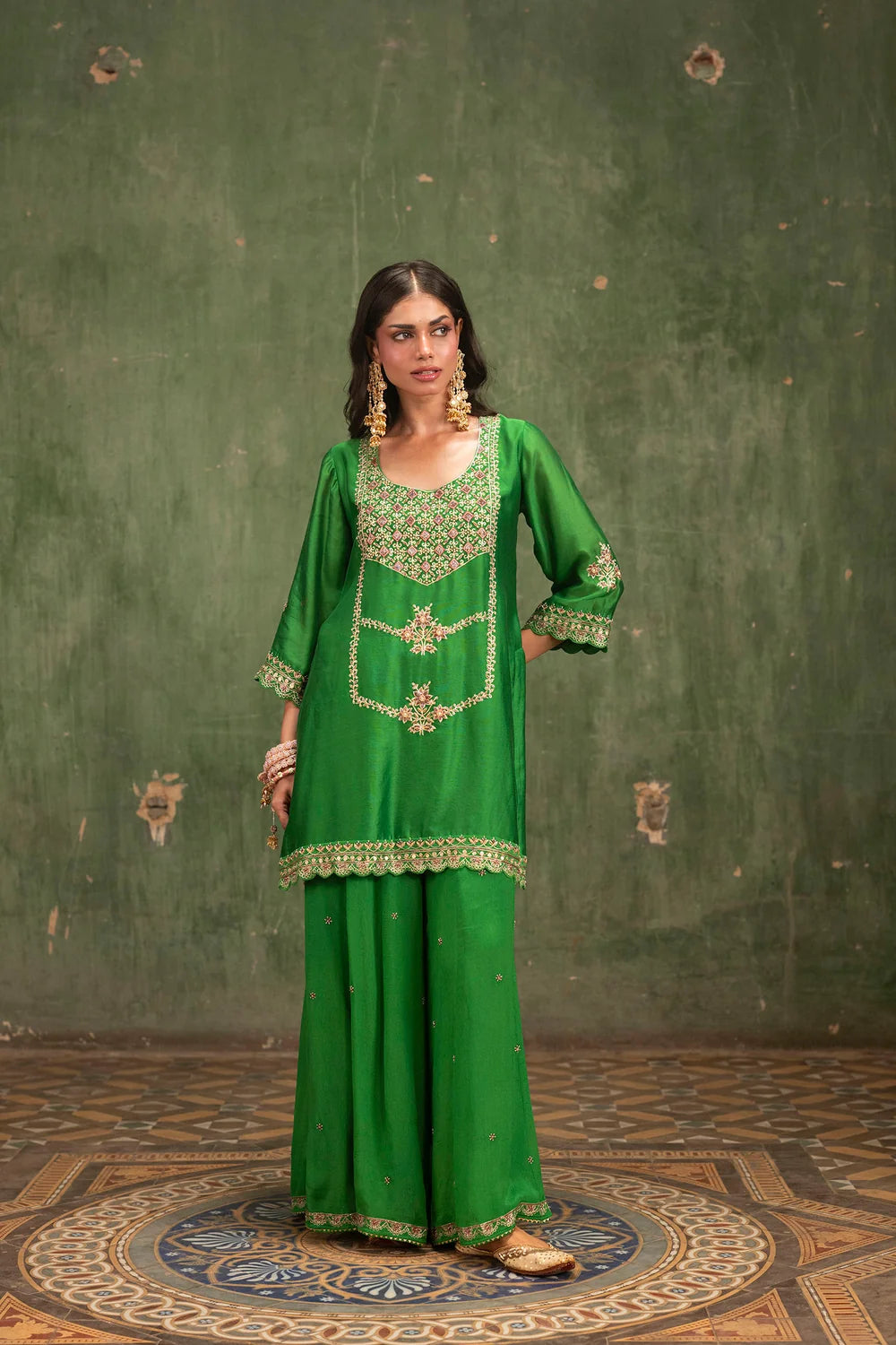 Mahiya Raw Silk Sharara Set in Green