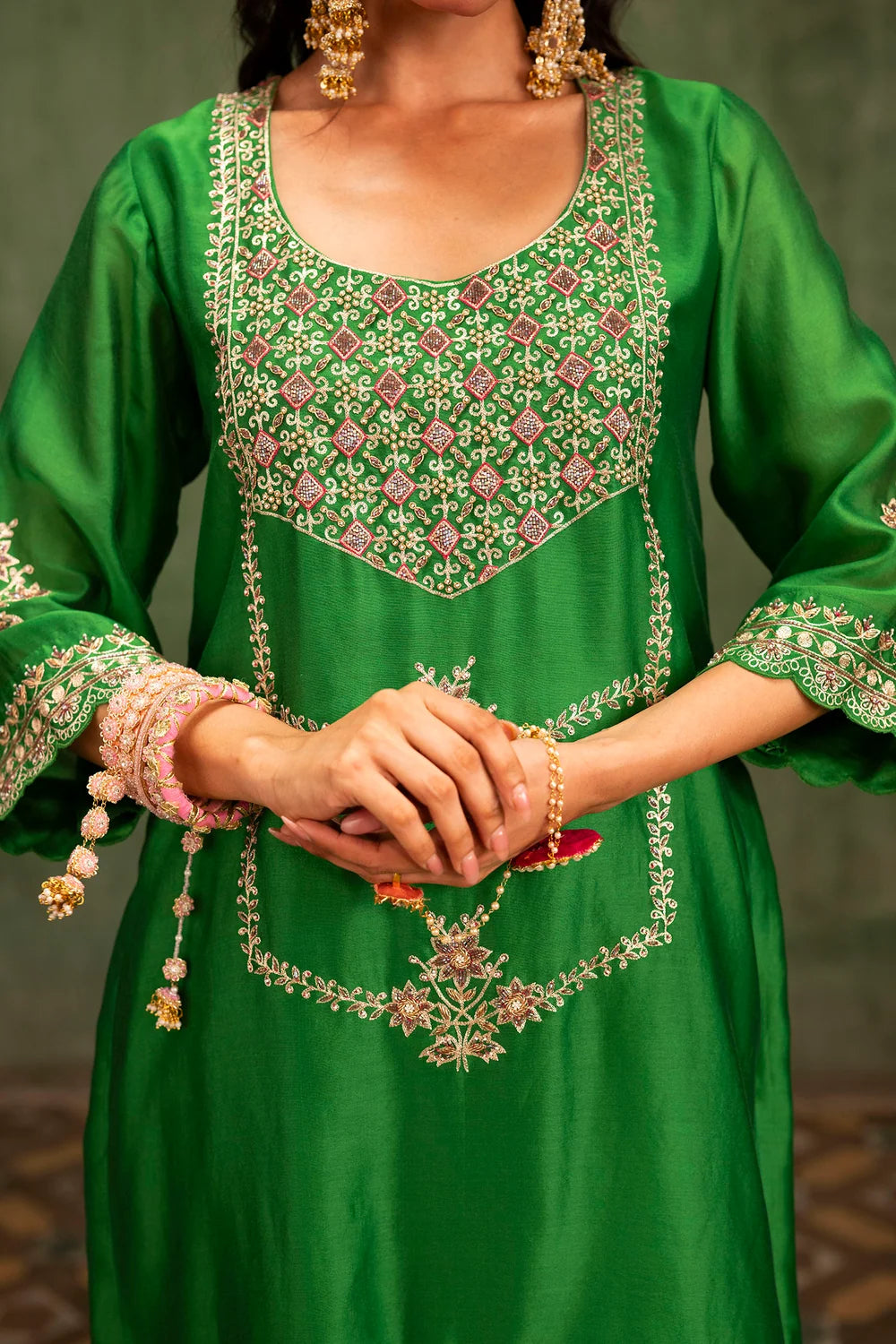Mahiya Raw Silk Sharara Set in Green
