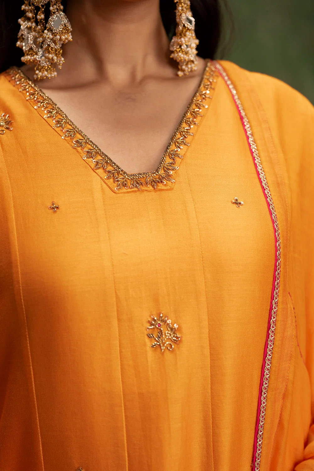 Piroi Silk Chanderi Anarkali Set in Narangi
