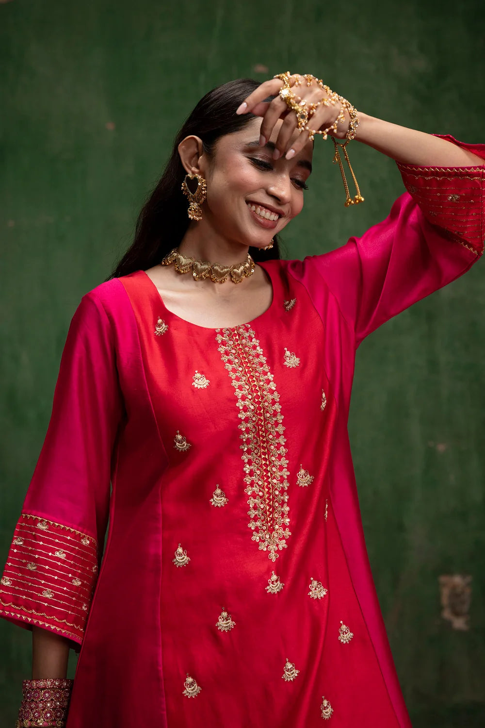 Guldaasta Silk Chanderi Co-ord Set in Red