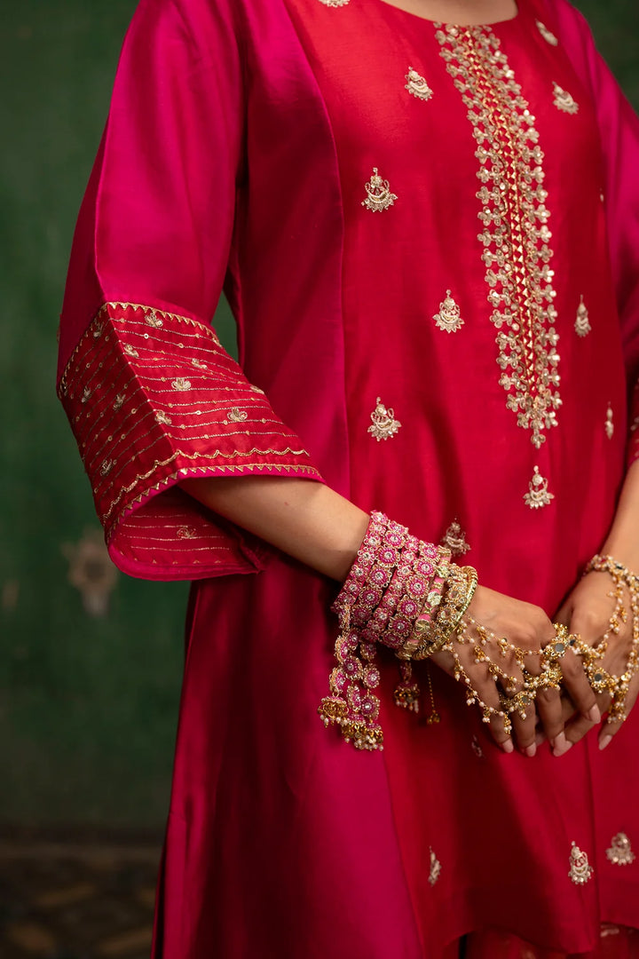 Guldaasta Silk Chanderi Co-ord Set in Red