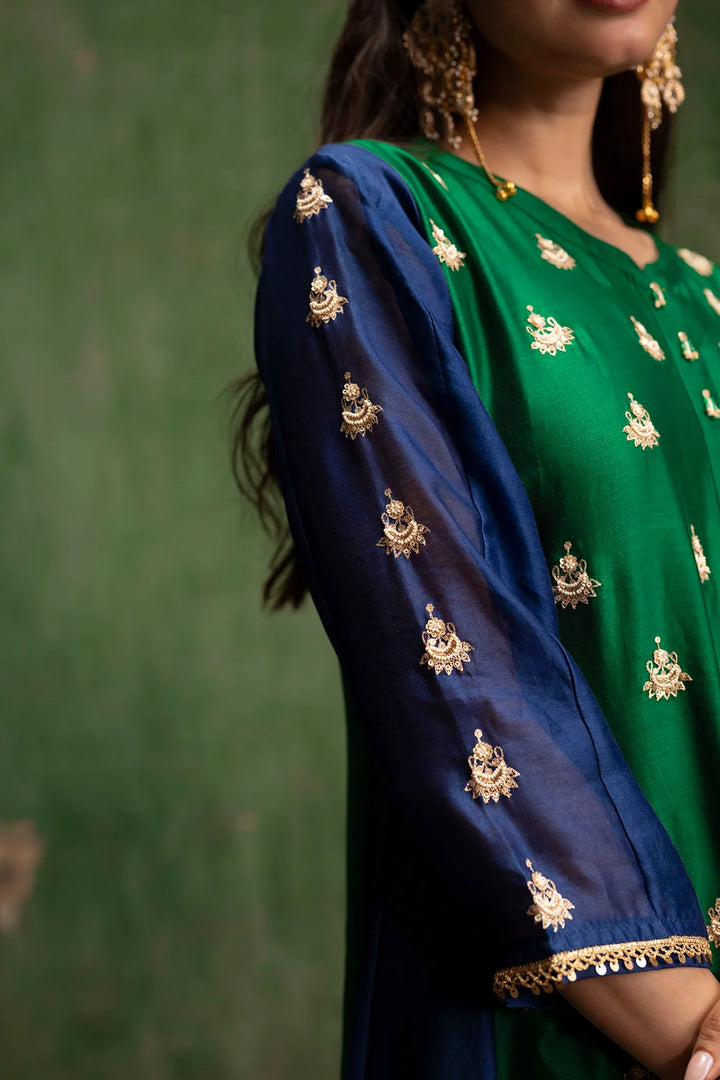Guldaasta Silk Chanderi Aline Kurta Set in Panna