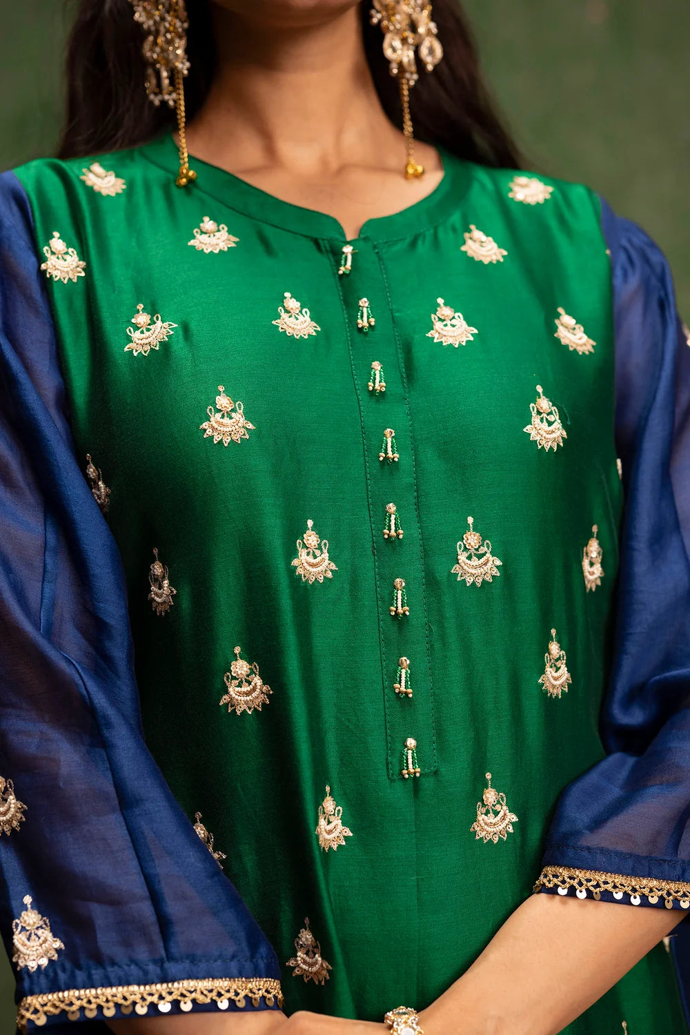 Guldaasta Silk Chanderi Aline Kurta Set in Panna