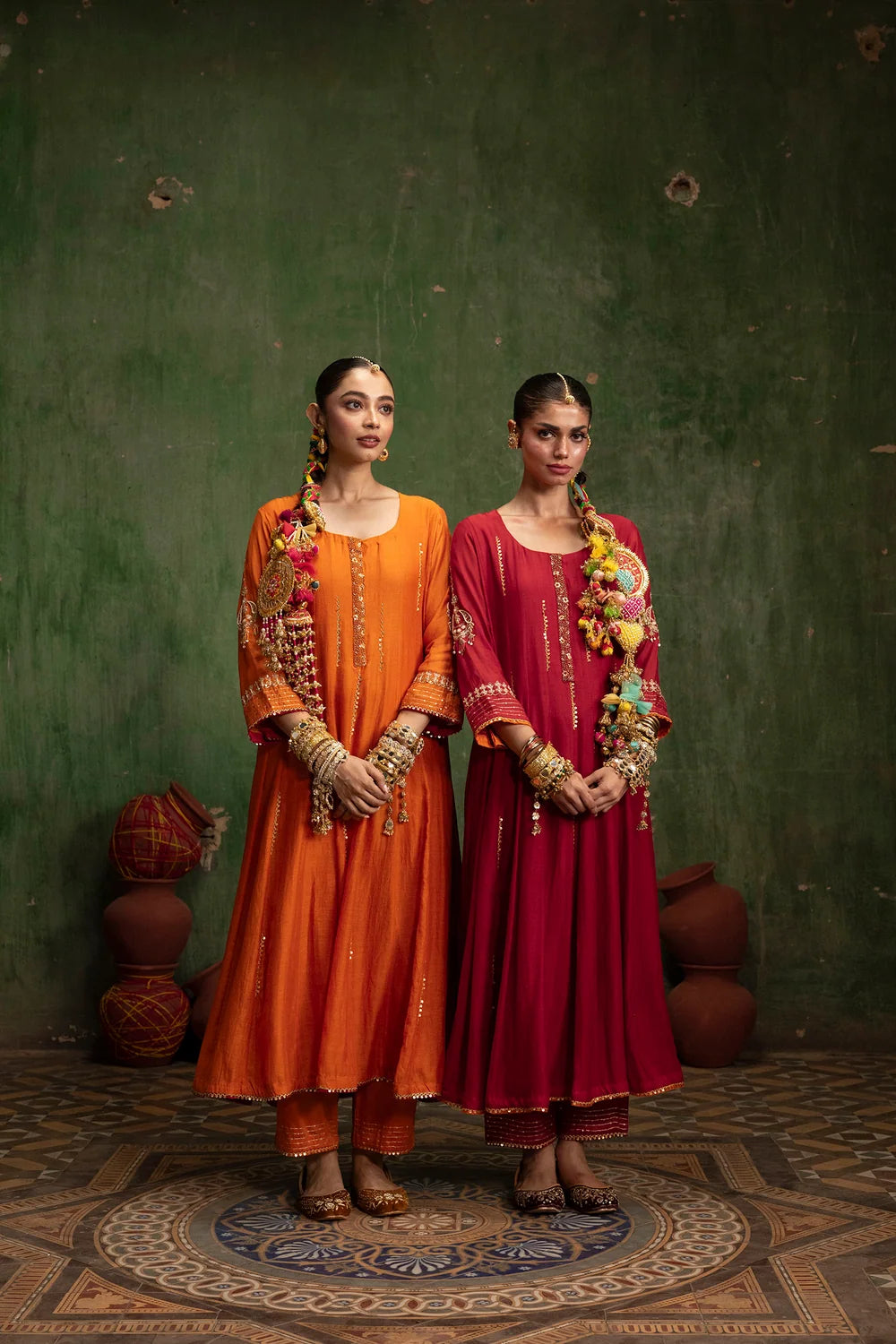 Itraati Mul Chanderi Anarkali Set in Narangi