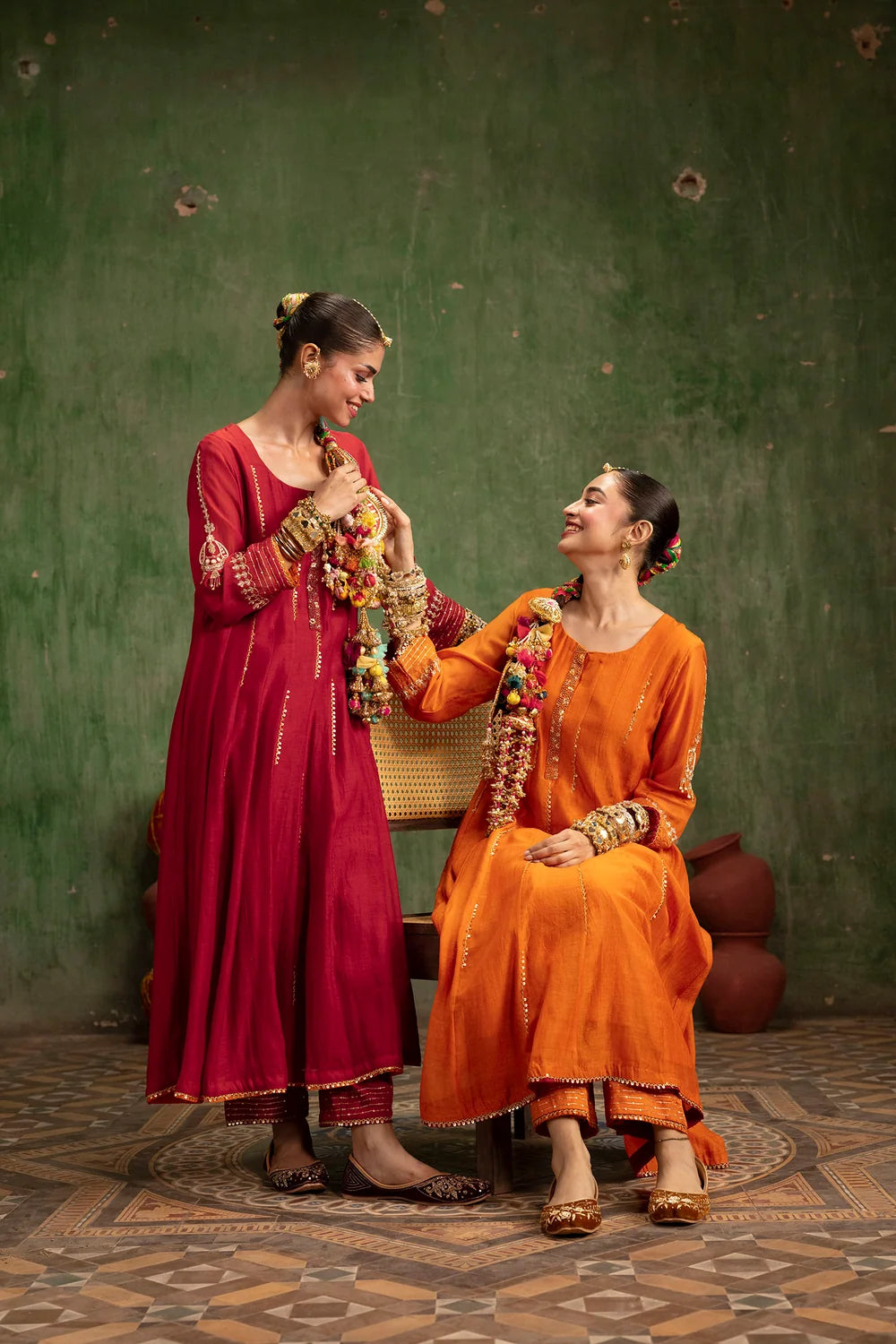 Itraati Mul Chanderi Anarkali Set in Surkh