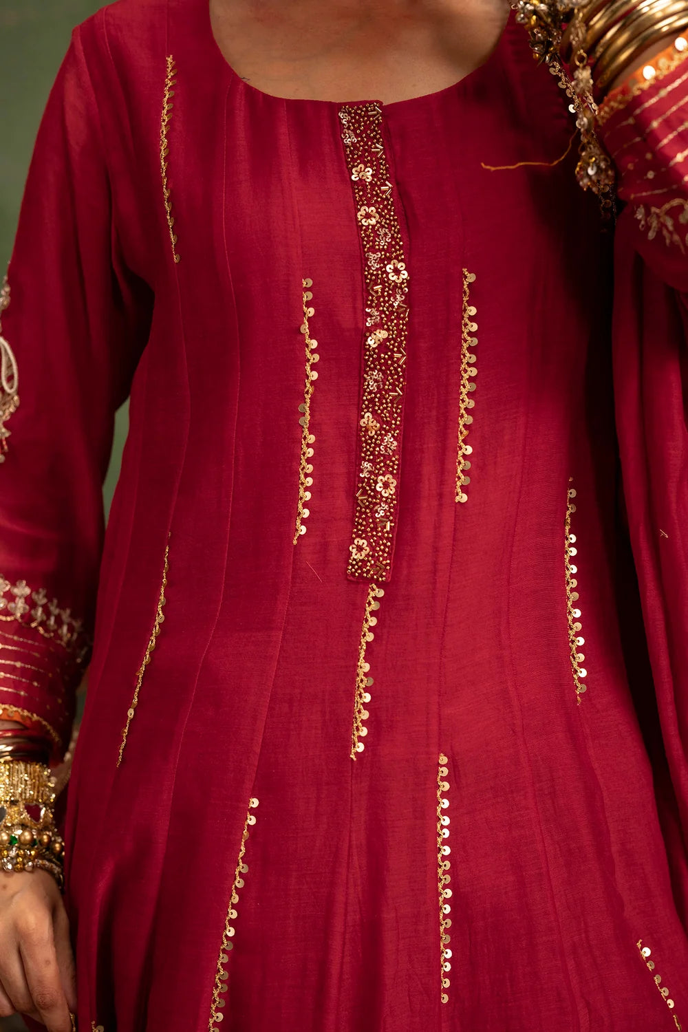 Itraati Mul Chanderi Anarkali Set in Surkh