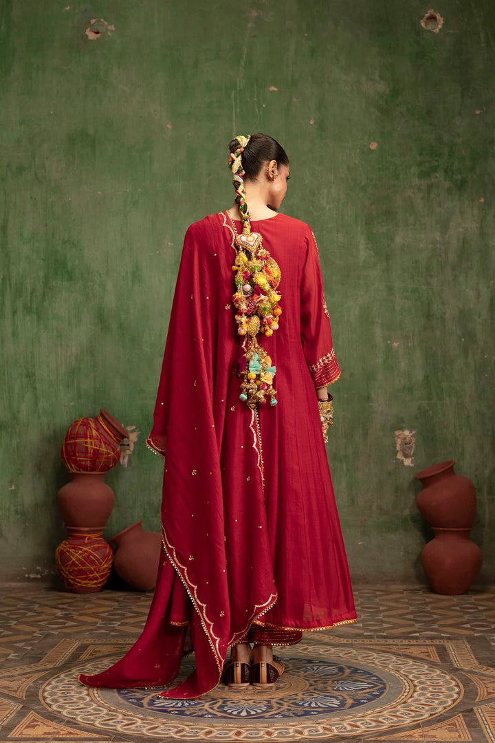 Itraati Mul Chanderi Anarkali Set in Surkh
