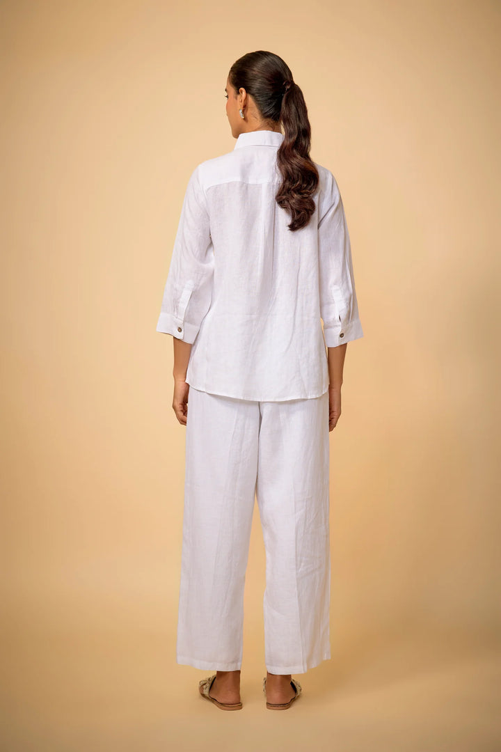 Pure Linen White Balou Embroidered Shirt