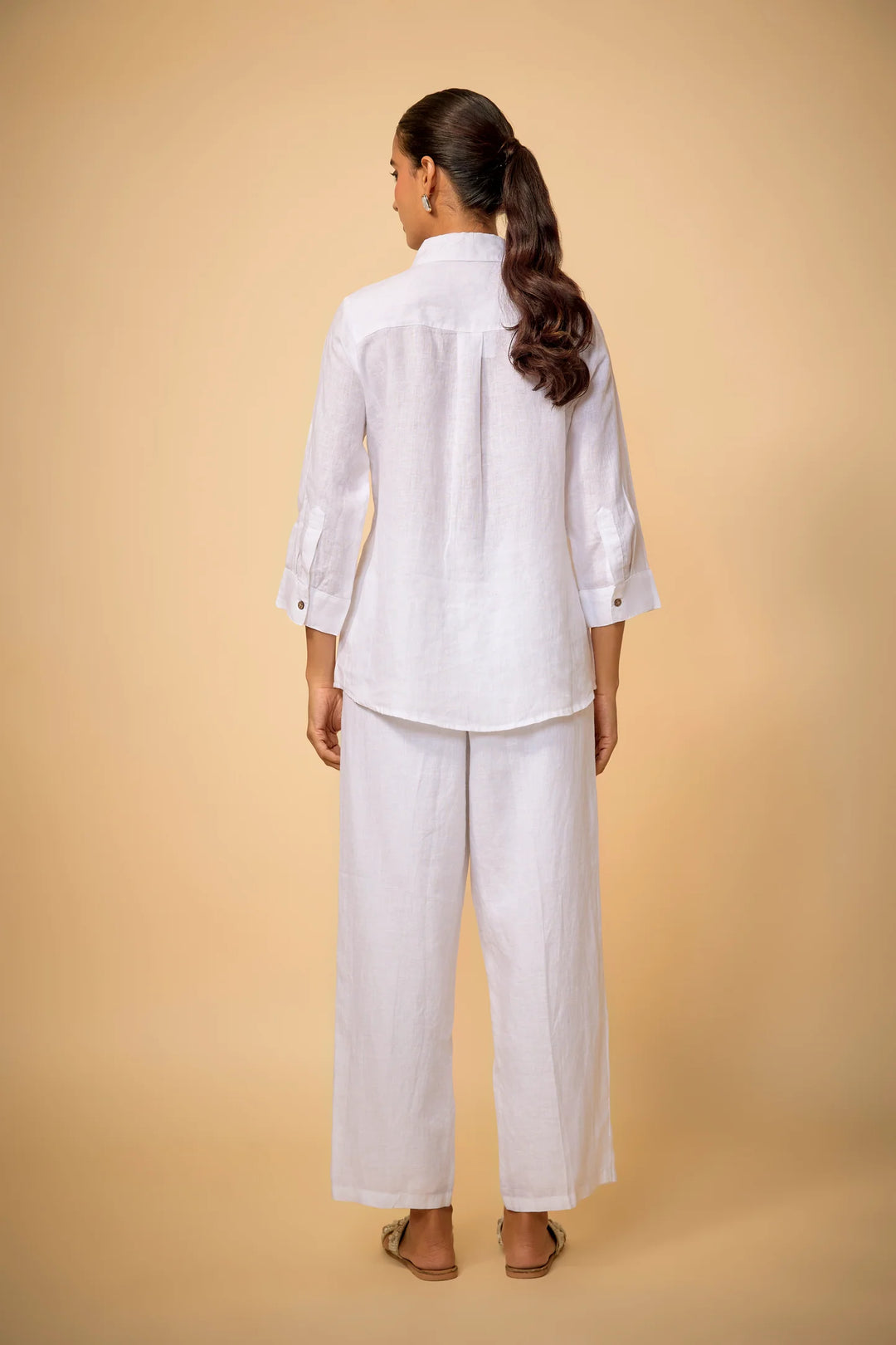 Pure Linen White Cubic Horse Embroidery Shirt